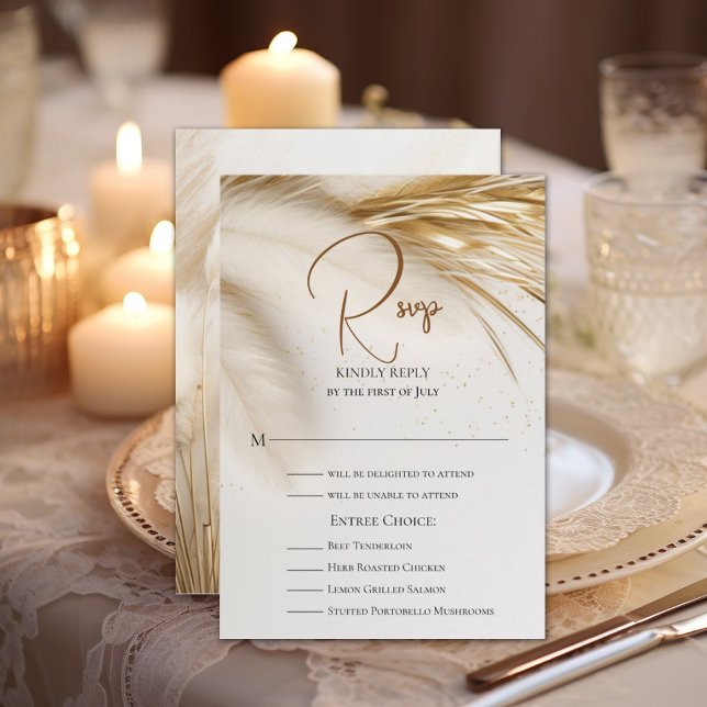 Rustic Elegant Bohemian Floral Gold Pampas  RSVP Card (Creator Uploaded)