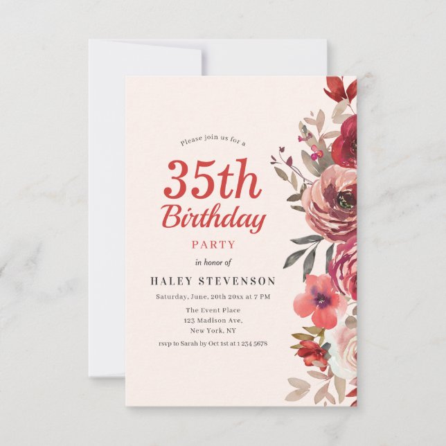Rustic Elegant Boho Chic Floral 35th Birthday Invitation (Front)