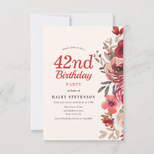 Rustic Elegant Boho Chic Floral 42nd Birthday Invitation