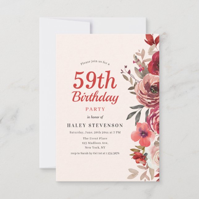 Rustic Elegant Boho Chic Floral 59th Birthday Invitation (Front)