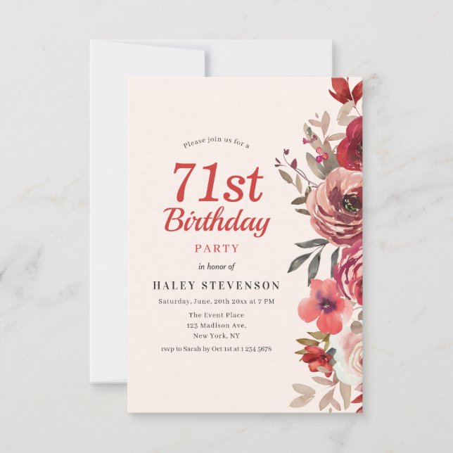 Rustic Elegant Boho Chic Floral 71st Birthday Invitation (Front)