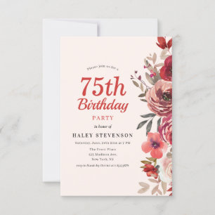 Rustic Elegant Boho Chic Floral 75th Birthday Invitation