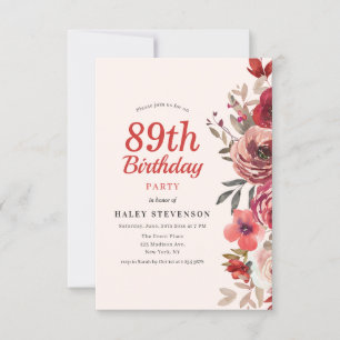 Rustic Elegant Boho Chic Floral 89th Birthday Invitation