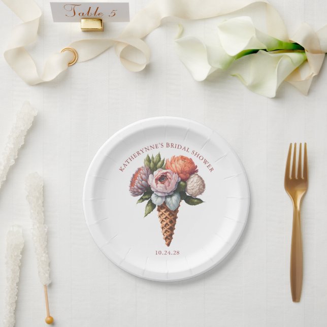 Rustic Elegant Boho Ice Cream Bridal Shower Paper Plate (Wedding)