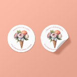 Rustic Elegant Boho Ice Cream Bridal Shower Thanks Classic Round Sticker<br><div class="desc">Modern Rustic yet Elegant Boho Ice Cream Bridal Shower Thank You Stickers featuring your custom details around a stunning watercolor floral ice cream waffle cone with peonies, succulents, and desert flowers! Perfect for your elegant or vintage affair. Please contact us at cedarandstring@gmail.com if you need assistance with the design or...</div>