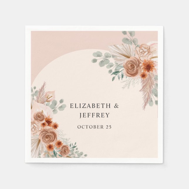 Rustic Elegant Boho Terracotta Pampas Wedding Napkin (Front)