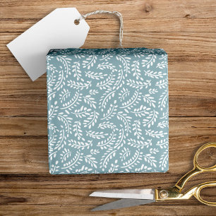 Rustic Elegant Botanical Leaves Dusty Blue Wrapping Paper