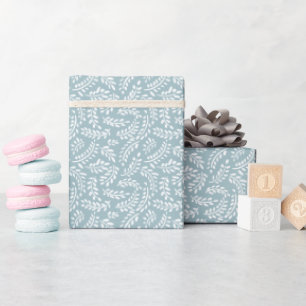 Rustic Elegant Botanical Leaves Dusty Blue Wrapping Paper