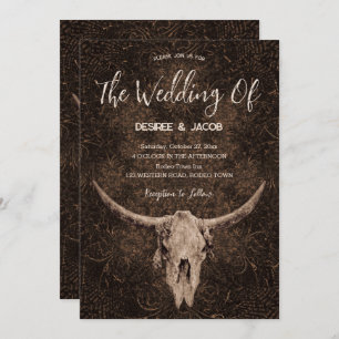 Rustic Elegant Brown Western Bull Skull Invitation