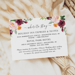 Rustic Elegant Burgundy Blush Floral Wedding Hotel Enclosure Card