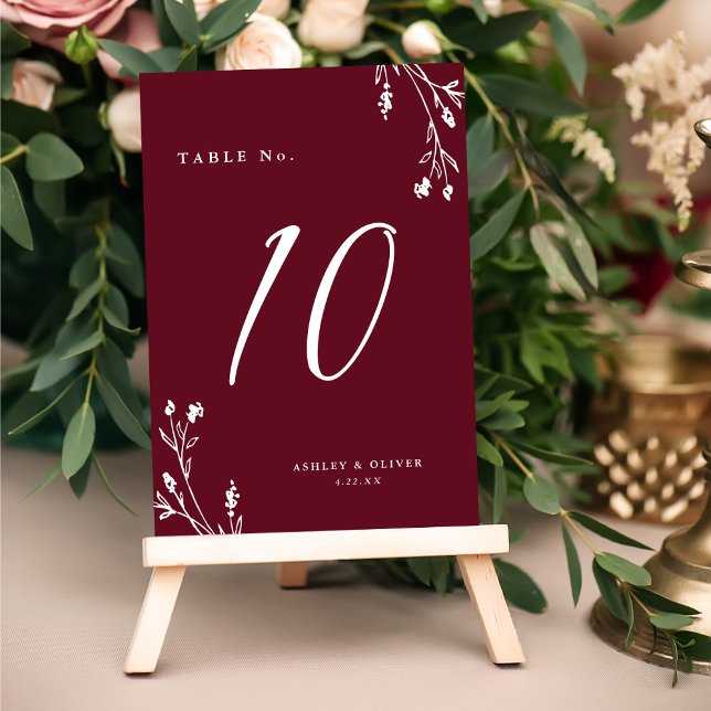 Rustic Elegant Burgundy Wildflowers Boho Wedding Table Number (Creator Uploaded)