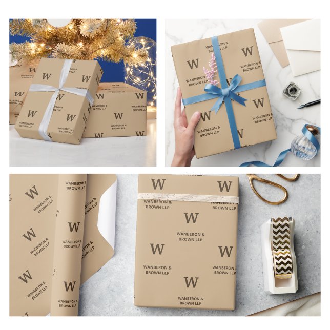 Rustic Elegant Business Monogram Brown Wrapping Paper (Business Gift Wrapping Paper monogram brown company professional rustic kraft script artisan handmad)
