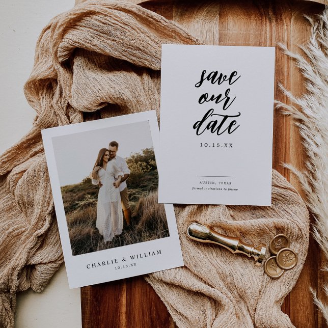 Rustic Elegant Calligraphy Photo Wedding Save The Date (Creator Uploaded)