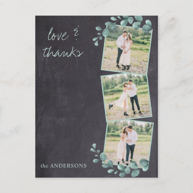 Rustic Elegant Chalkboard Photo Wedding Thank You Postcard (Front)
