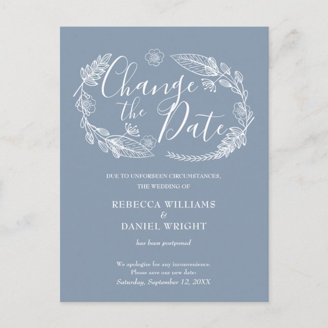 Rustic Elegant Change the Date Floral Postponed Announcement Postcard (Front)
