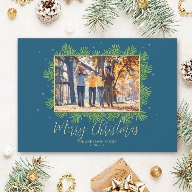 Rustic Elegant Christmas Botanicals Greenery Photo Holiday Card (Creator Uploaded)