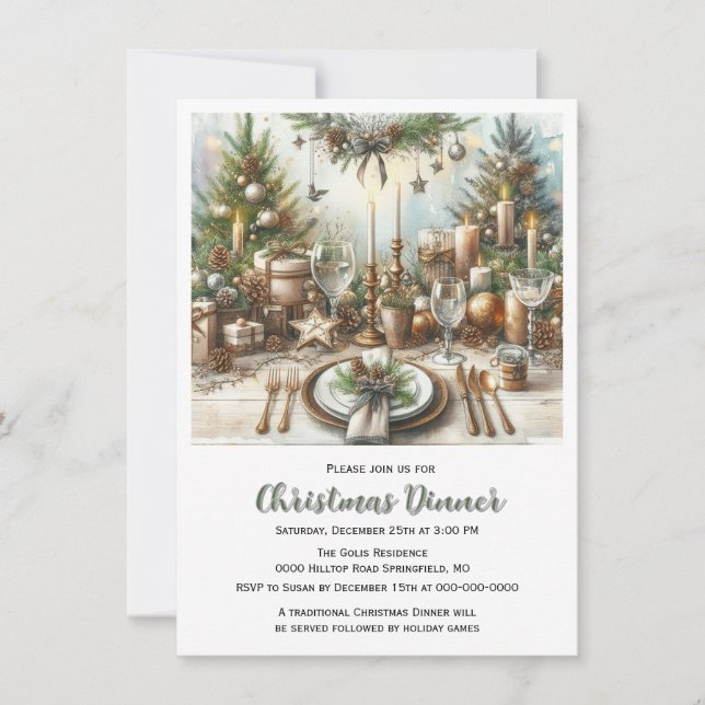 Rustic Elegant Christmas Dinner  Invitation (Front)