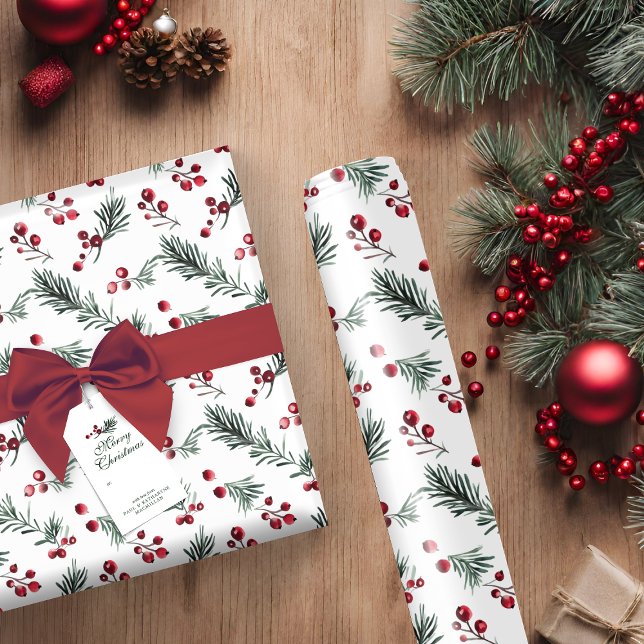 Rustic Elegant Christmas Watercolor Botanical Wrapping Paper (Rustic Elegant Christmas Watercolor Botanical Wrapping Paper)