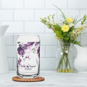 Rustic Elegant Dark Purple Peonies Can Glass