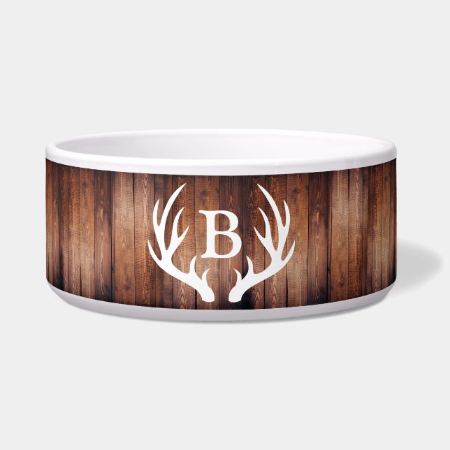 Rustic Elegant Dark Wood & Antlers | Monogram (Front)