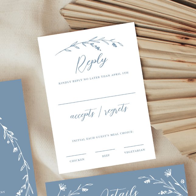 Rustic Elegant Dusty Blue Wildflower Wedding RSVP Card (Creator Uploaded)
