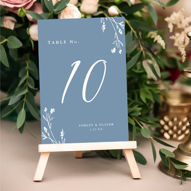 Rustic Elegant Dusty Blue Wildflowers Boho Wedding Table Number (Creator Uploaded)