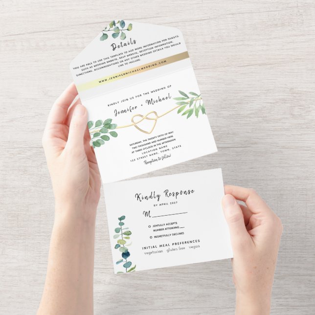 Rustic Elegant Eucalyptus Greenery Wedding All In  One Invitation (Tearaway)