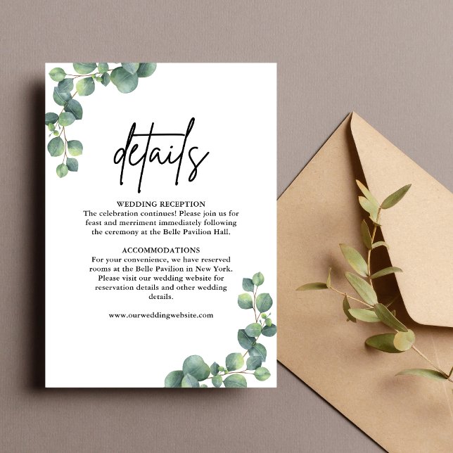 Rustic Elegant Eucalyptus Greenery Wedding Details Enclosure Card (Creator Uploaded)