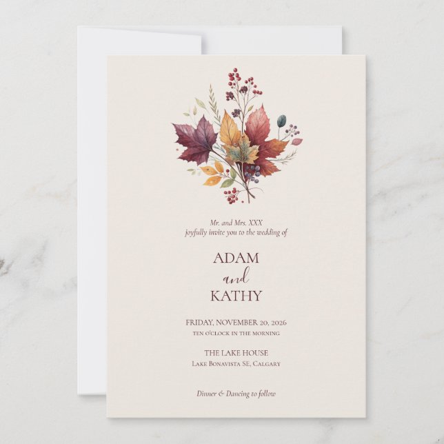 Rustic Elegant Fall Botanical Wedding Invitation  (Front)