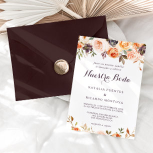 Rustic Elegant Fall Floral Spanish Wedding Invitation