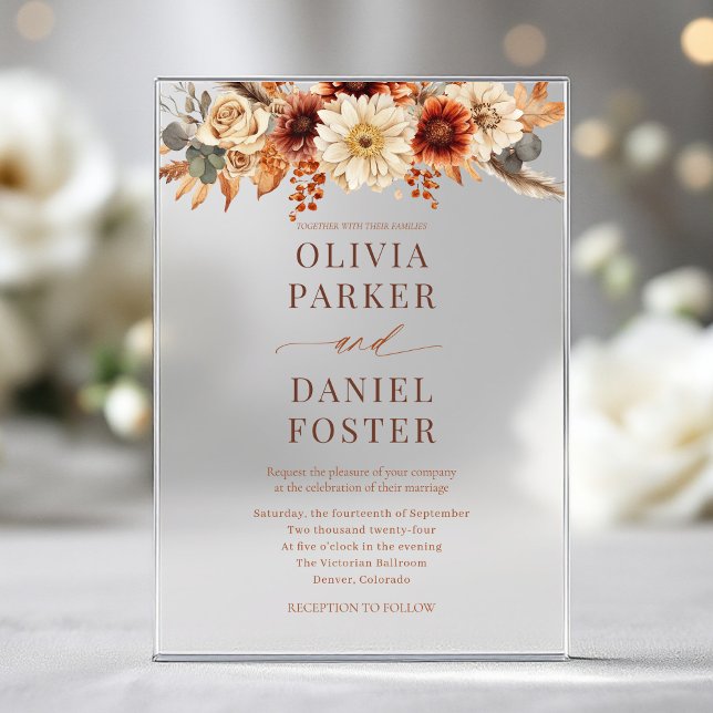 Rustic Elegant Fall Floral Wedding Acrylic Invitations (Creator Uploaded)