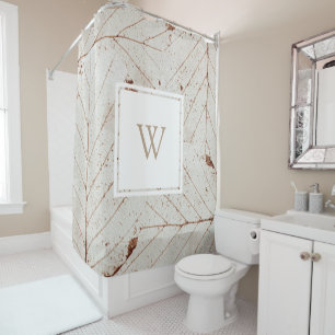 Rustic Elegant Fall Leaves Taupe Monogram Shower Curtain