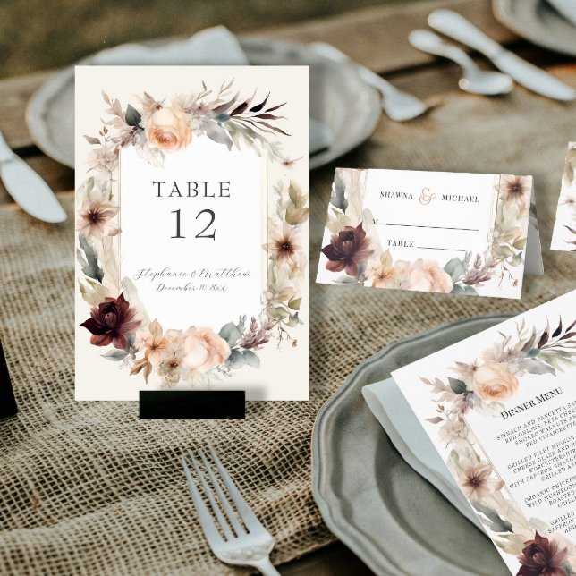 Rustic Elegant Fall Muted Floral BOHO Wedding Table Number (Creator Uploaded)