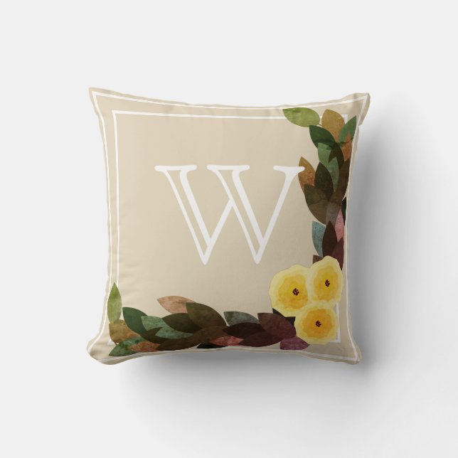 Rustic Elegant Fall Ranunculus Flowers & Initial Cushion (Front)