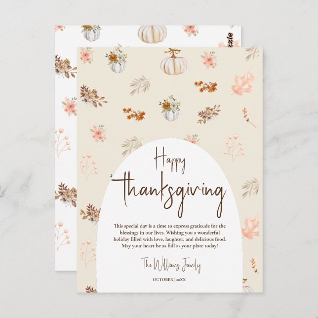 Rustic Elegant Fall Thanksgiving Greeting  Postcard (Front/Back)