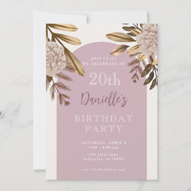 Rustic Elegant Floral 20th Birthday Invitations (Front)