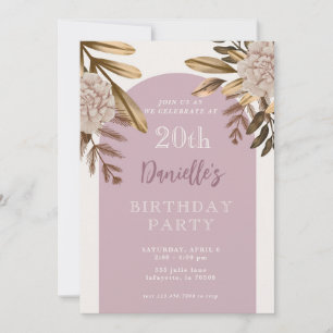 Rustic Elegant Floral 20th Birthday Invitations