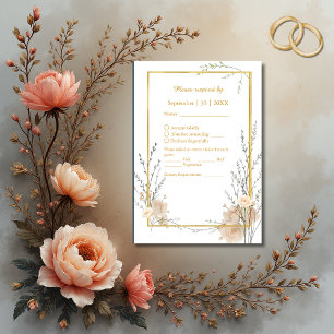 rustic Elegant Floral beige RSVP Card