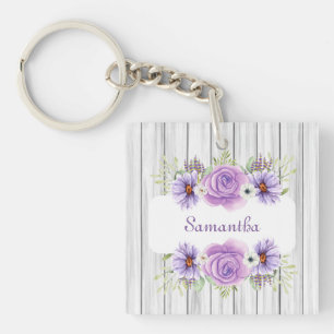 Rustic Elegant Floral Design Add Your Name Key Ring