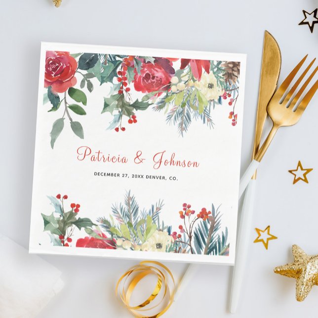 Rustic elegant floral modern Christmas wedding Napkin (Creator Uploaded)