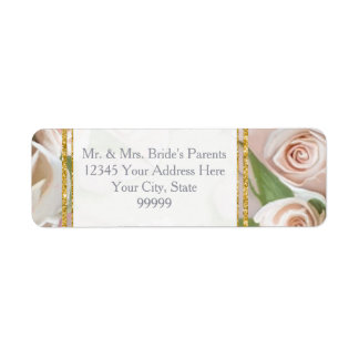 Rustic Elegant Floral Rose Wreath Art Gold Glitter Return Address Label