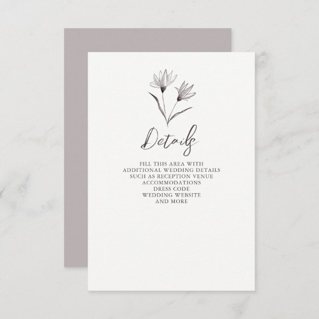Rustic Elegant Floral Sketch Wedding Enclosure Card (Front/Back)