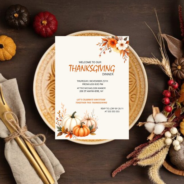 Rustic Elegant Floral  Thanksgiving Dinner Invitation (Creator Uploaded)