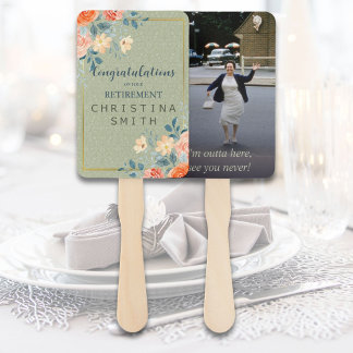Rustic Elegant Floral Watercolor Retirement Party Hand Fan