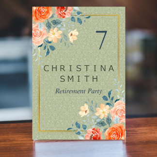 Rustic Elegant Floral Watercolor Retirement Party Table Number