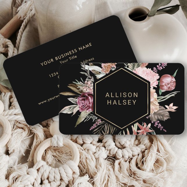 Rustic Elegant Floral with Geometric Frame Business Card (Creator Uploaded)