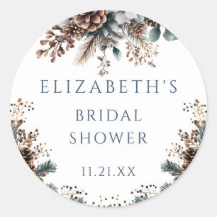 Rustic Elegant Forest Pinecones Bridal Shower  Classic Round Sticker