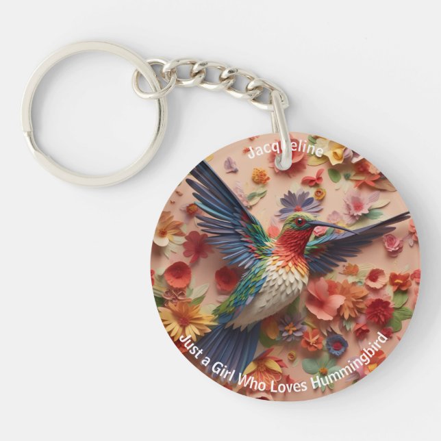 Rustic Elegant Funny Hummingbird Personalised Name Key Ring (Front)