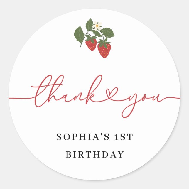 Rustic Elegant Girl's Berry First Birthday Favour Classic Round Sticker (Front)