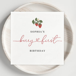 Rustic Elegant Girl's Berry First Birthday Party Napkin